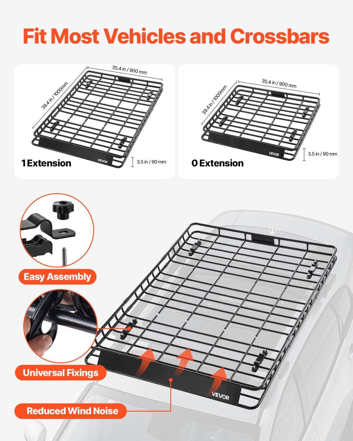 Roof Rack Basket, 1630 x 1270 x 105 mm, Universal Rooftop Cargo Carrier with Two 900 x 1000 mm Cargo Net, 68 kg Max Car Top Luggage Holder, 4.1 in Fence, Anti-Rust Alloy Steel, for SUV Truck Car