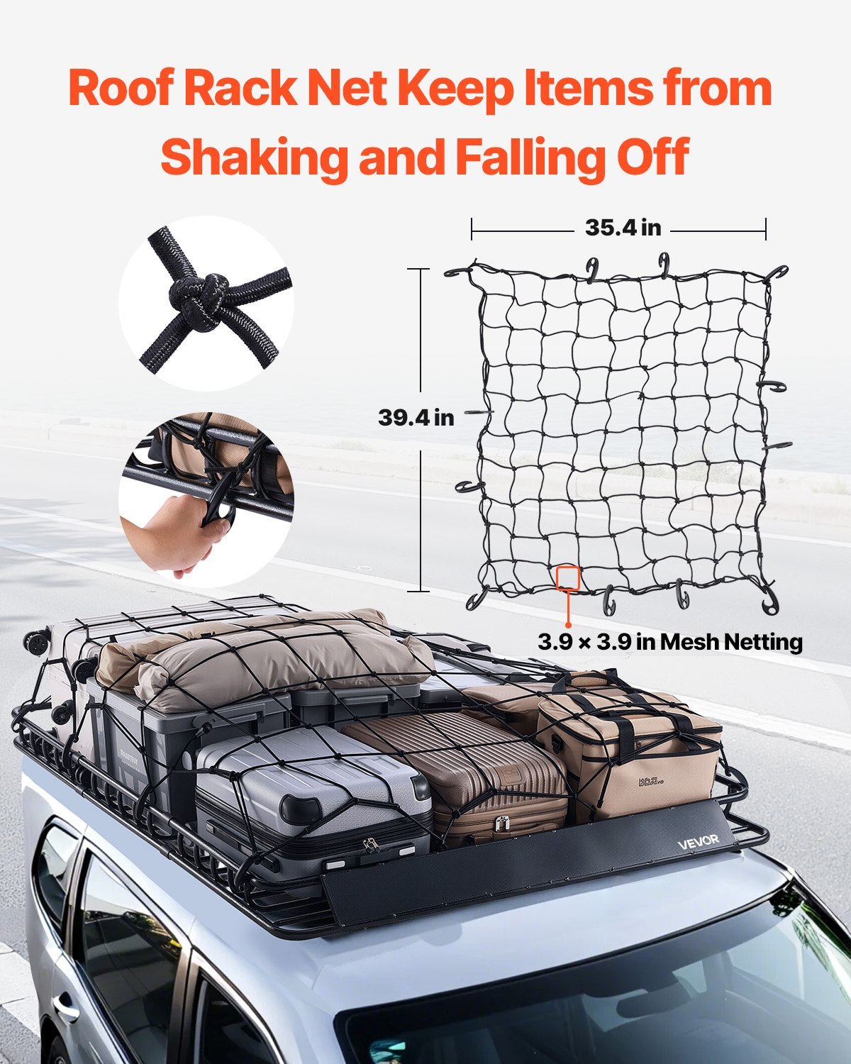 Roof Rack Basket, 1630 x 1270 x 105 mm, Universal Rooftop Cargo Carrier with Two 900 x 1000 mm Cargo Net, 68 kg Max Car Top Luggage Holder, 4.1 in Fence, Anti-Rust Alloy Steel, for SUV Truck Car