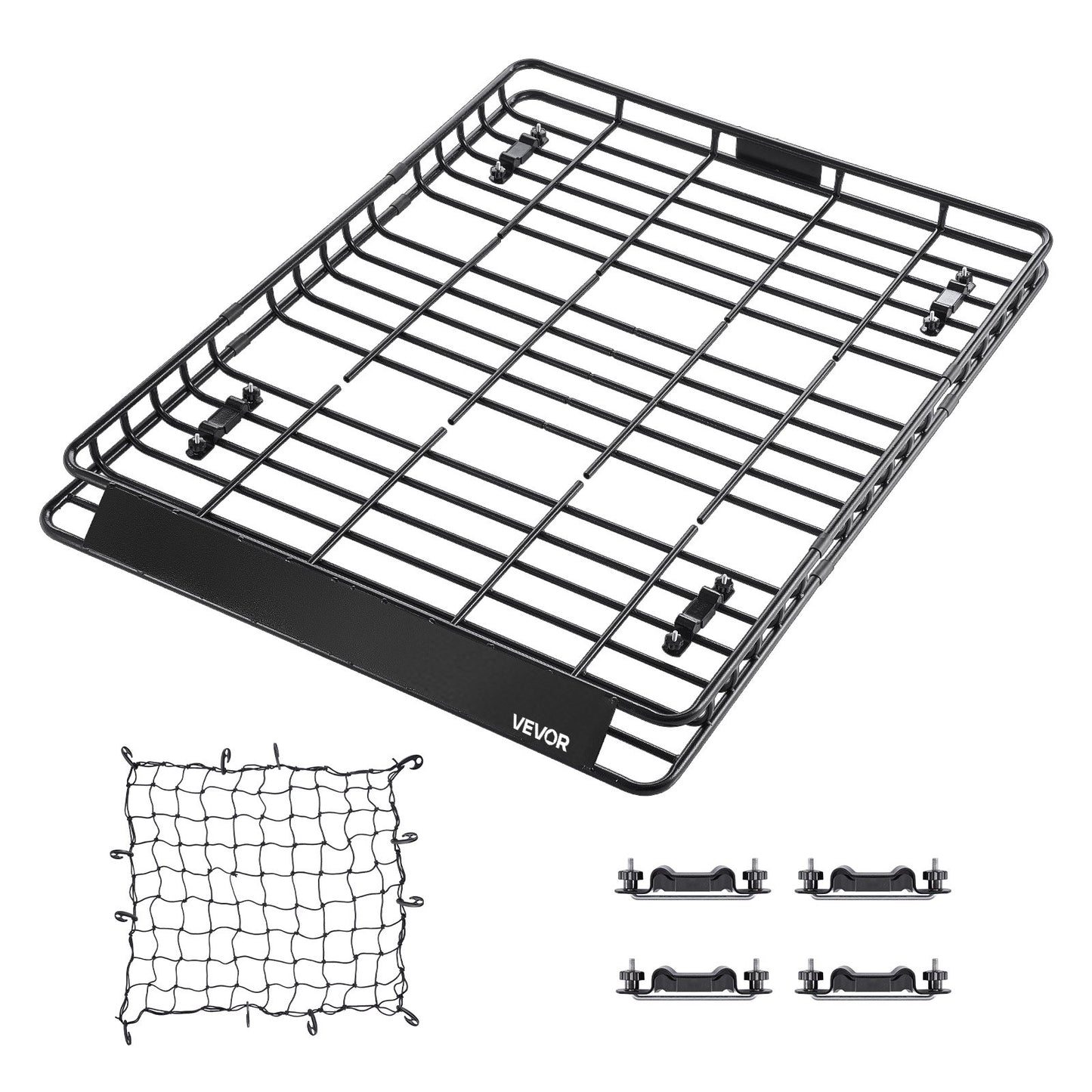 Roof Rack Basket, 1630 x 1270 x 105 mm, Universal Rooftop Cargo Carrier with Two 900 x 1000 mm Cargo Net, 68 kg Max Car Top Luggage Holder, 4.1 in Fence, Anti-Rust Alloy Steel, for SUV Truck Car