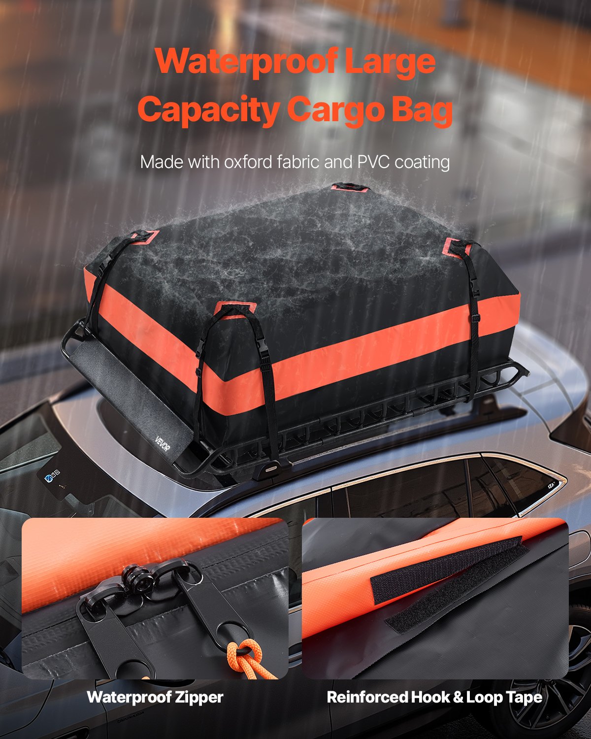 Roof Rack Basket, 1300 x 910 x 105 mm, Universal Rooftop Cargo Carrier with 44.1 x 34.3 x 10.2 in Cargo Bag, Net, Ratchet Straps, 90.7 kg Max Load Capacity Car Top Luggage Holder, for SUV Car