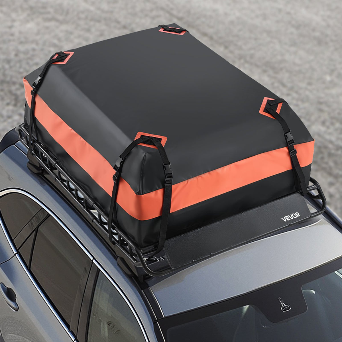 Roof Rack Basket, 1300 x 910 x 105 mm, Universal Rooftop Cargo Carrier with 44.1 x 34.3 x 10.2 in Cargo Bag, Net, Ratchet Straps, 90.7 kg Max Load Capacity Car Top Luggage Holder, for SUV Car