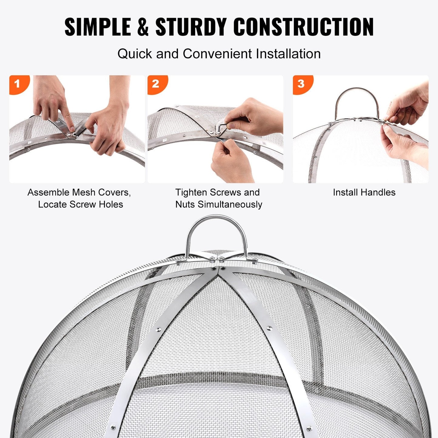 Stainless Steel Fire Pit Spark Screen, 1m Diameter, Easy-Open Design with Handles