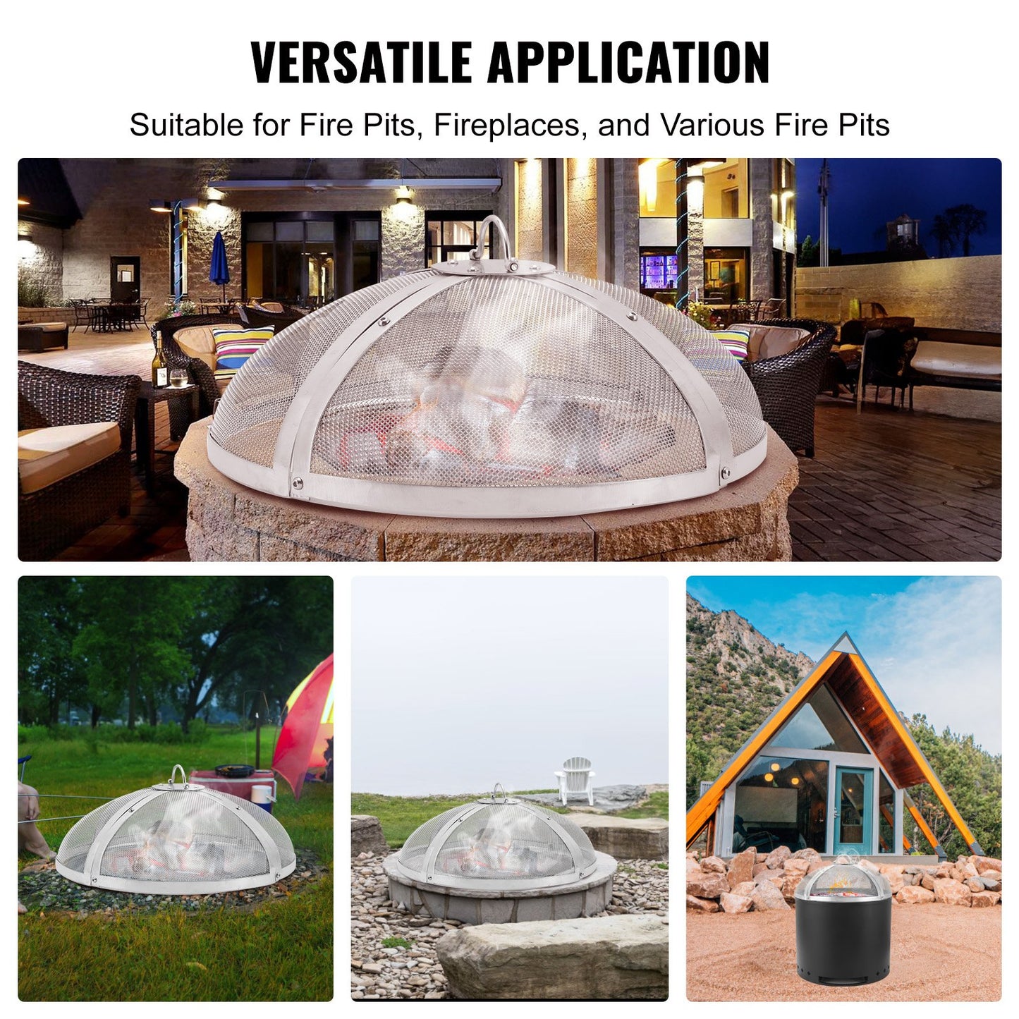 VEVOR Fire Pit Spark Screen Round 27", Reinforced Heavy Duty Steel Metal Cover,