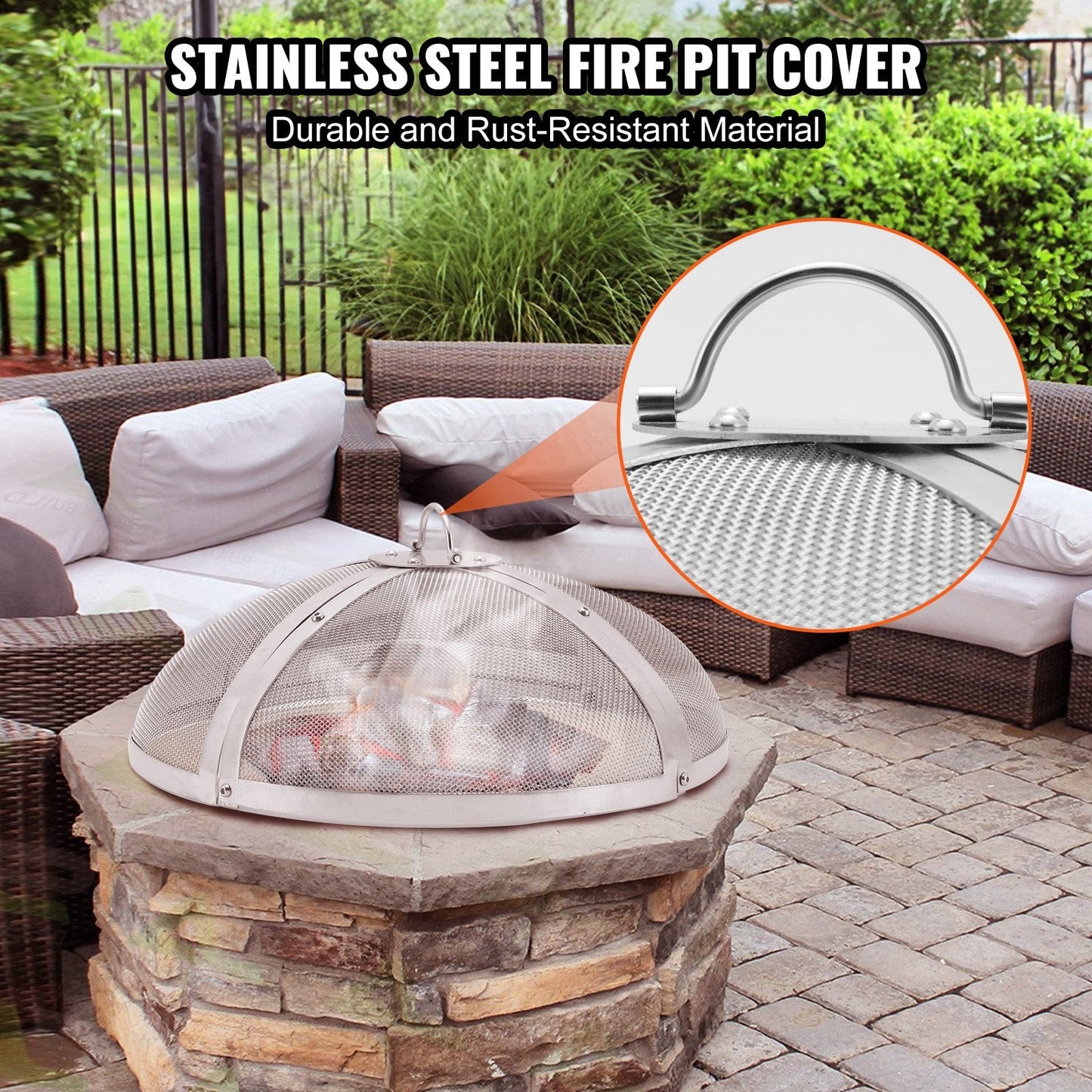 Heavy Duty Steel Round Fire Pit Spark Screen with Handle, 0.9m Diameter