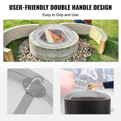Heavy Duty Steel Round Fire Pit Spark Screen with Handle, 0.9m Diameter