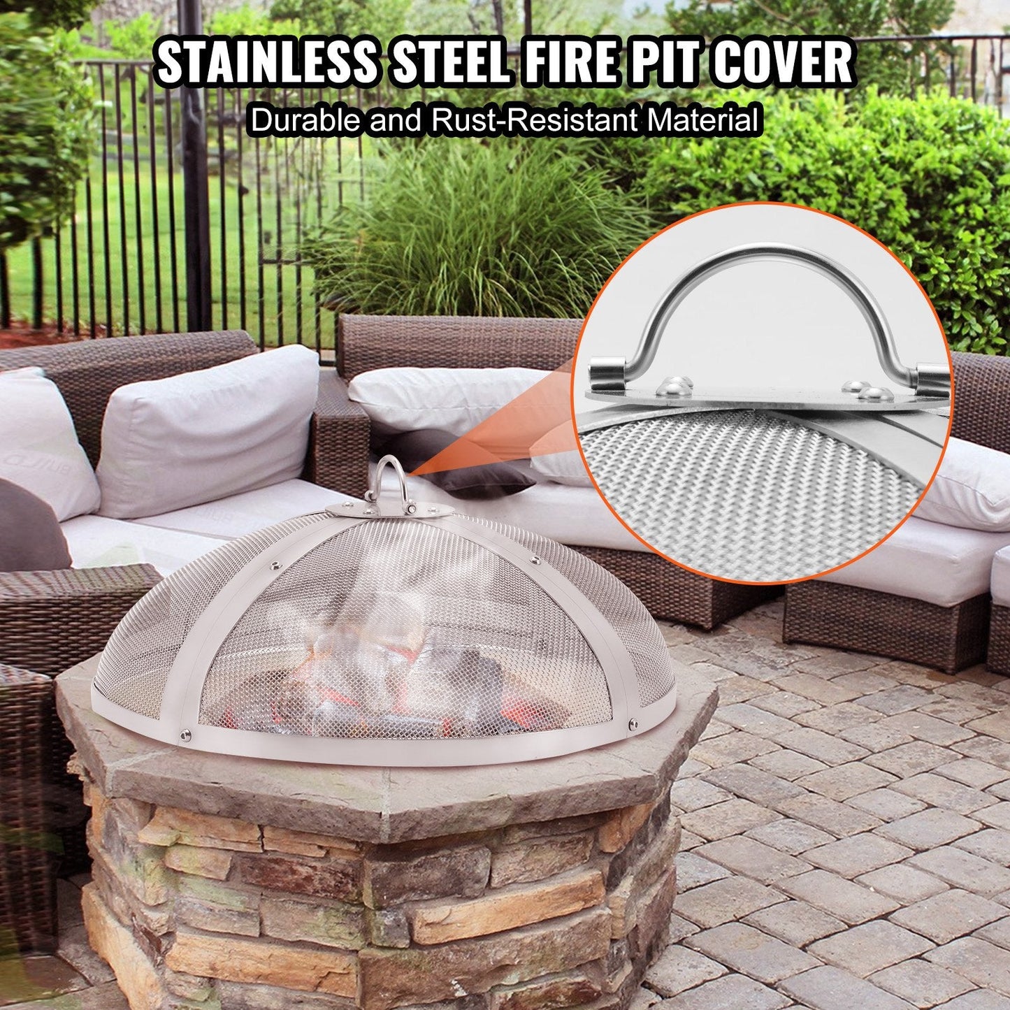 Heavy Duty Steel Fire Pit Spark Screen with Easy-Open Handle, 0.5m Diameter