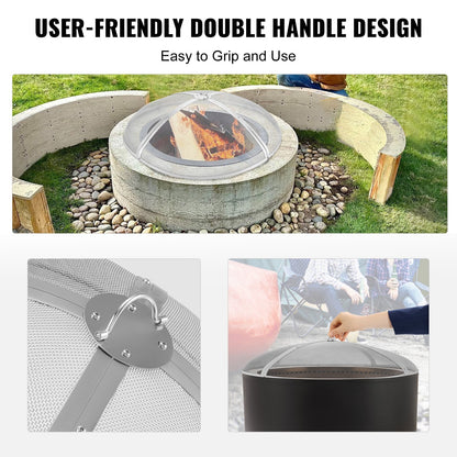 VEVOR Fire Pit Spark Screen Round 30", Reinforced Heavy Duty Steel Metal Cover,