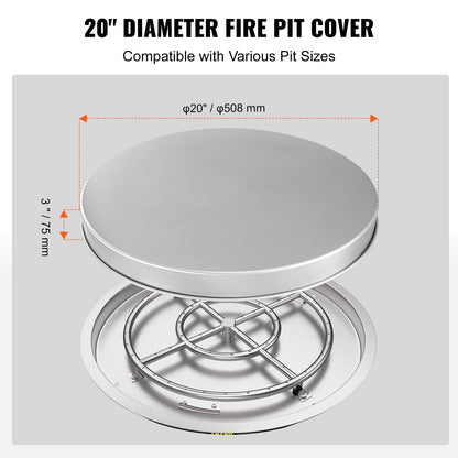 VEVOR Fire Pit Cover Lid, 20" Portable Firepit Spark Screen,Stainless Steel Steel