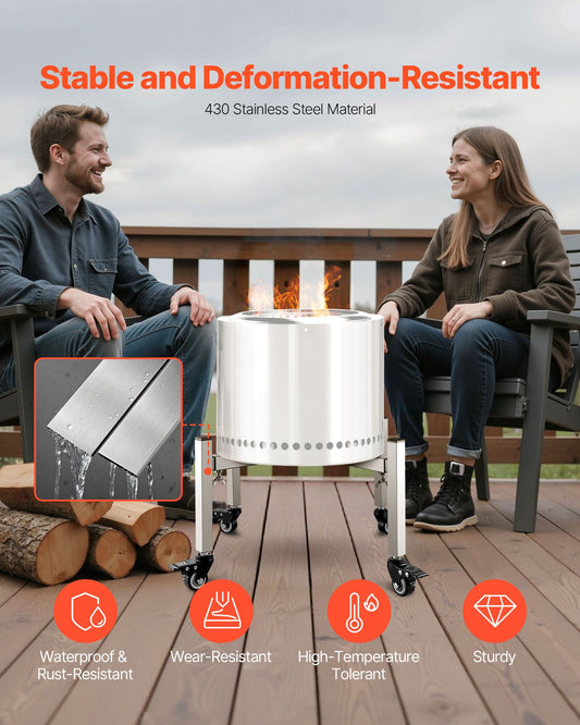 Fire Pit Stand, 38-68.6 cm Adjustable Stretch with 4 Casters, Firepit Stand for Solo Stove Bonfire Ranger Yukon & Other Outside Firepit, Stainless Steel Camping Fire Pit Accessory for Fireplace