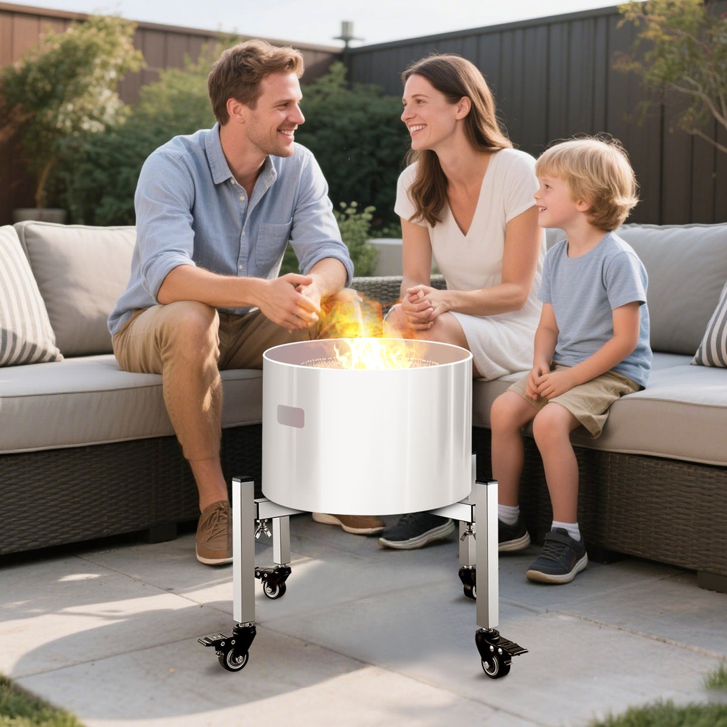 Fire Pit Stand, 38-68.6 cm Adjustable Stretch with 4 Casters, Firepit Stand for Solo Stove Bonfire Ranger Yukon & Other Outside Firepit, Stainless Steel Camping Fire Pit Accessory for Fireplace