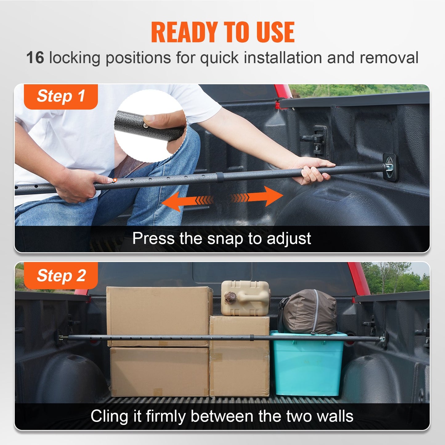 VEVOR Cargo Bar, Truck Bed Bar Adjustable from 1016 -1854 mm, Heavy-duty Steel Cargo