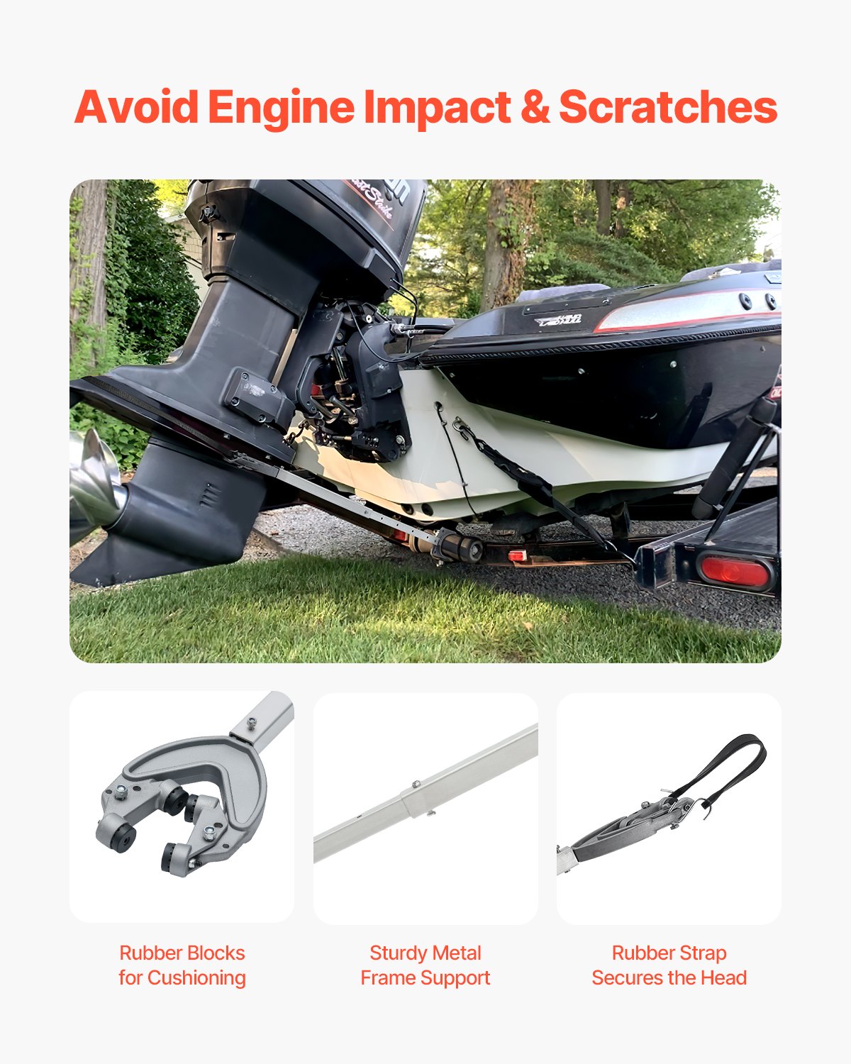 Transom Saver, 609.6-914.4 mm, Adjustable Boat Transom Saver with Heavy-Duty Head, Corrosion-Resistant Easy-to-Install Transom Savers for Less Than 100 HP Outboard Motor , Fit for Roller & Trailer