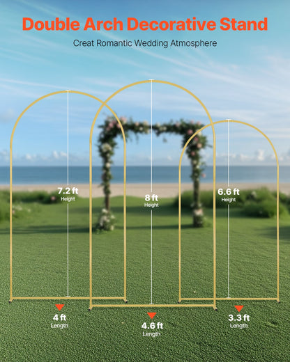 Gold Metal Arch Backdrop Stand Set - 3 Sizes for Weddings & Events