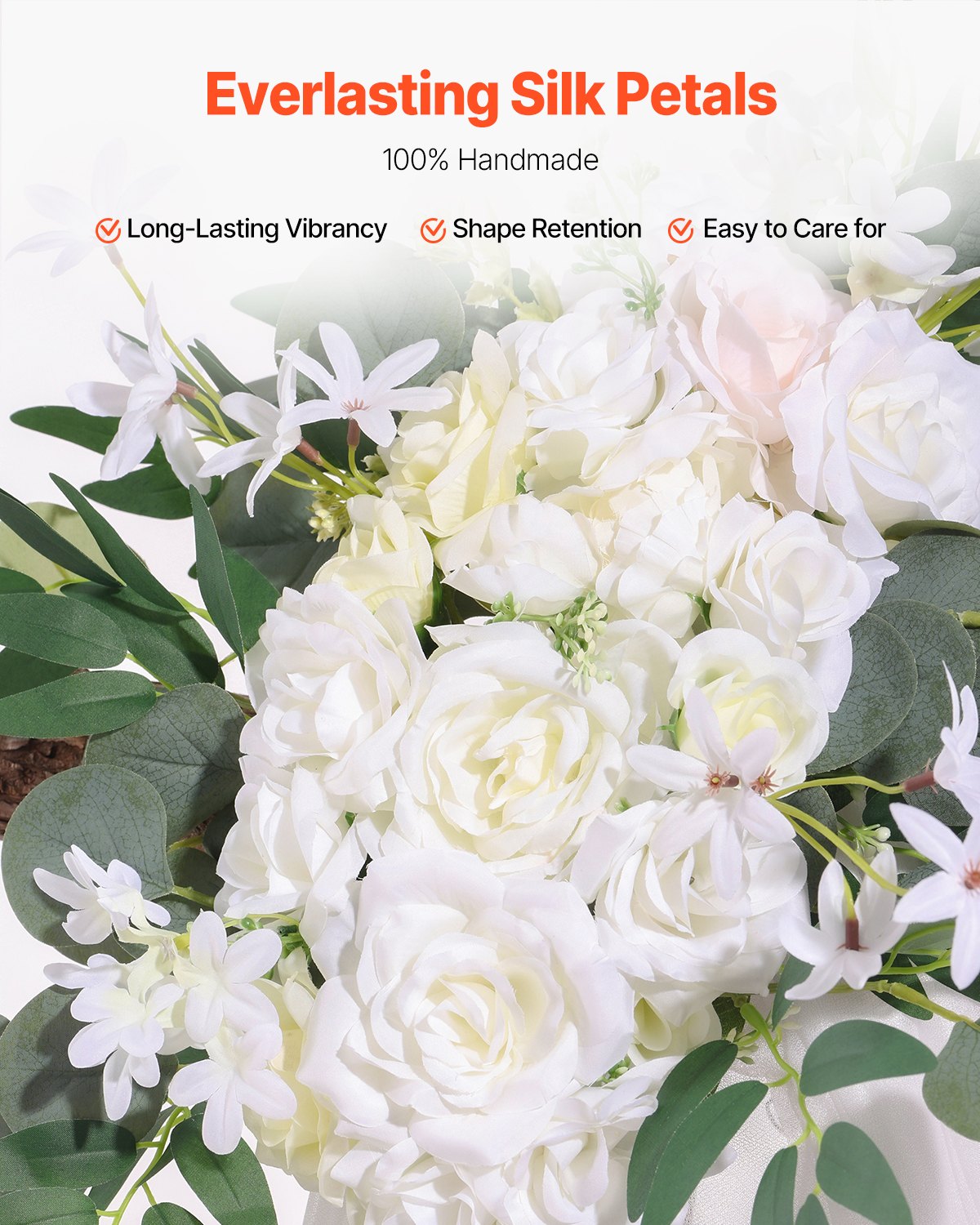 VEVOR Artificial Wedding Arch Flowers Kit White With 2 Pcs Flowers 1 Pcs Drapes
