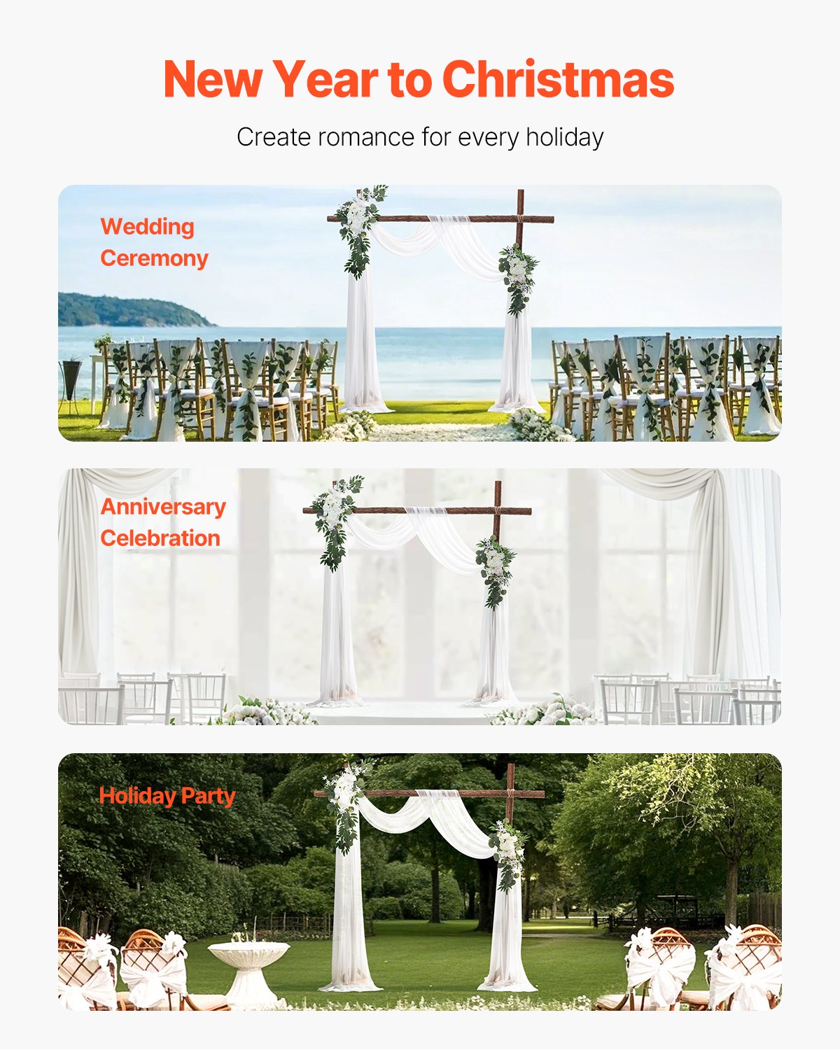 VEVOR Artificial Wedding Arch Flowers Kit White With 2 Pcs Flowers 1 Pcs Drapes