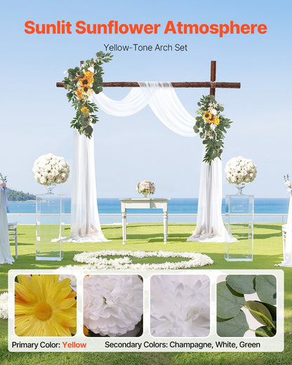 VEVOR Artificial Wedding Arch Flowers Kit Yellow With 2 Pcs Flowers 1 Pcs Drapes