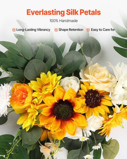 VEVOR Artificial Wedding Arch Flowers Kit Yellow With 2 Pcs Flowers 1 Pcs Drapes