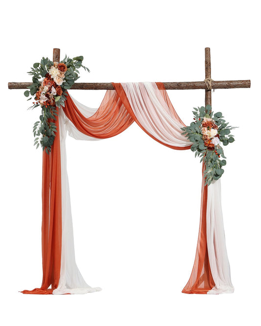 VEVOR Artificial Wedding Arch Flowers Kit Orange With 2 Pcs Flowers 2 Pcs Drapes