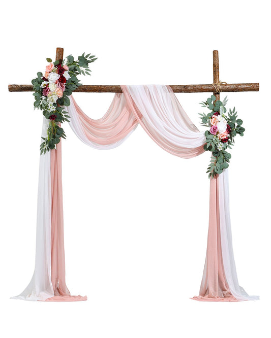 VEVOR Artificial Wedding Arch Flowers Kit Pink With 2 Pcs Flowers 2 Pcs Drapes