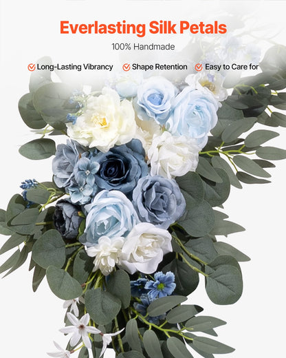 VEVOR Artificial Wedding Arch Flowers Kit Blue With 2 Pcs Flowers 2 Pcs Drapes