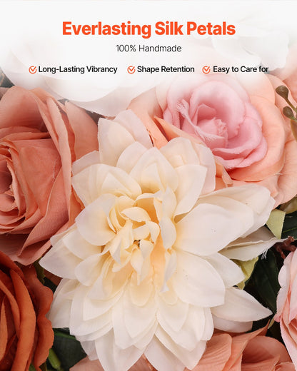 VEVOR Artificial Wedding Arch Flowers Kit Orange With 2 Pcs Flowers 3 Pcs Drapes