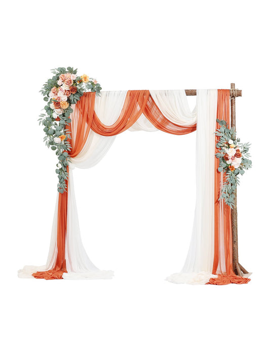 VEVOR Artificial Wedding Arch Flowers Kit Orange With 2 Pcs Flowers 3 Pcs Drapes