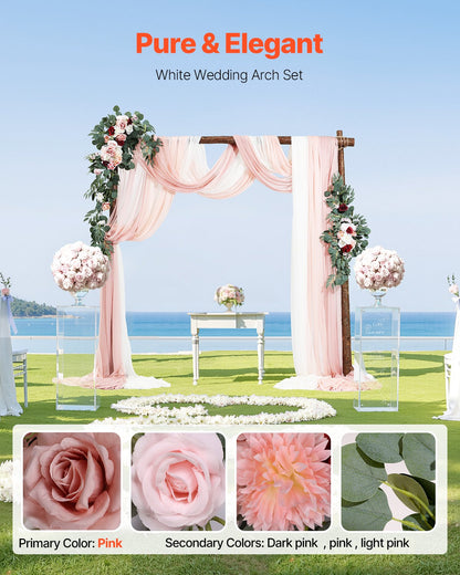 VEVOR Artificial Wedding Arch Flowers Kit Pink With 2 Pcs Flowers 3 Pcs Drapes