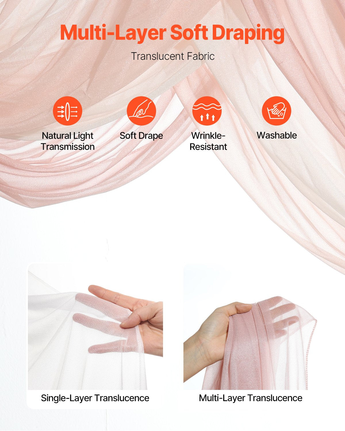 VEVOR Artificial Wedding Arch Flowers Kit Pink With 2 Pcs Flowers 3 Pcs Drapes