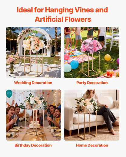 Wedding Flower Stand, 10PCS 40cm Column Flower Stand, Floral Stands with Acrylic Laminate, Rectangular Floral Display Rack for Wedding, Party, Birthday, Home, French Gold Centerpiece Stands