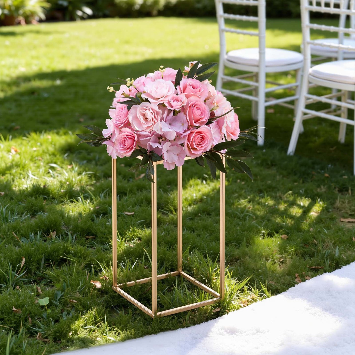 Wedding Flower Stand, 10PCS 40cm Column Flower Stand, Floral Stands with Acrylic Laminate, Rectangular Floral Display Rack for Wedding, Party, Birthday, Home, French Gold Centerpiece Stands