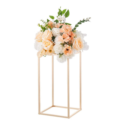 Wedding Flower Stand, 10PCS 40cm Column Flower Stand, Floral Stands with Acrylic Laminate, Rectangular Floral Display Rack for Wedding, Party, Birthday, Home, French Gold Centerpiece Stands
