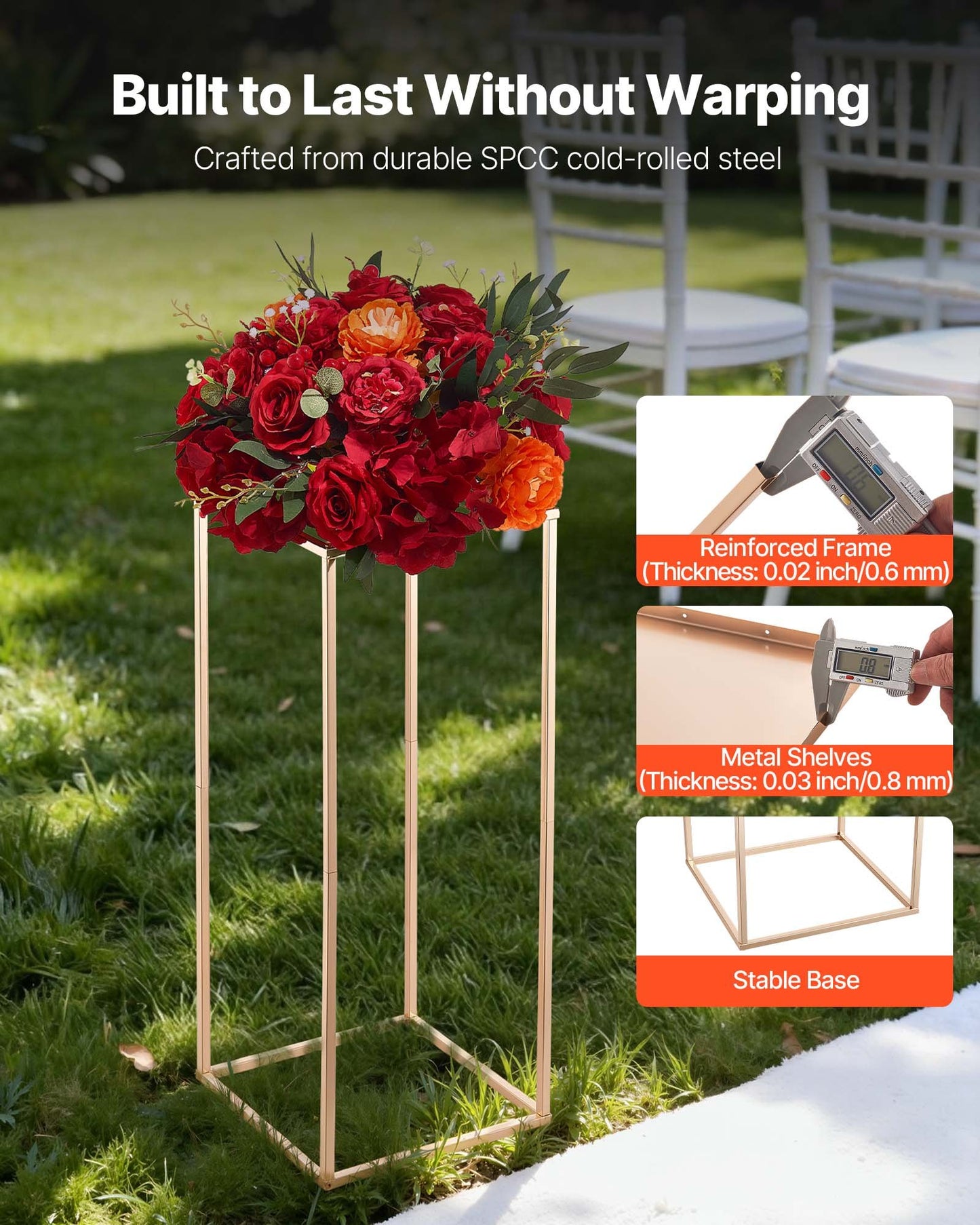 Wedding Flower Stand, 10PCS 60cm Column Flower Stand, Floral Stands with Metal Laminate, Rectangular Floral Display Rack for Wedding, Party, Birthday, Home, French Gold Centerpiece Stands