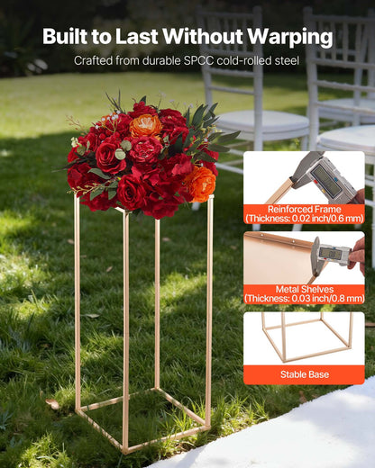 Wedding Flower Stand, 10PCS 60cm Column Flower Stand, Floral Stands with Metal Laminate, Rectangular Floral Display Rack for Wedding, Party, Birthday, Home, French Gold Centerpiece Stands