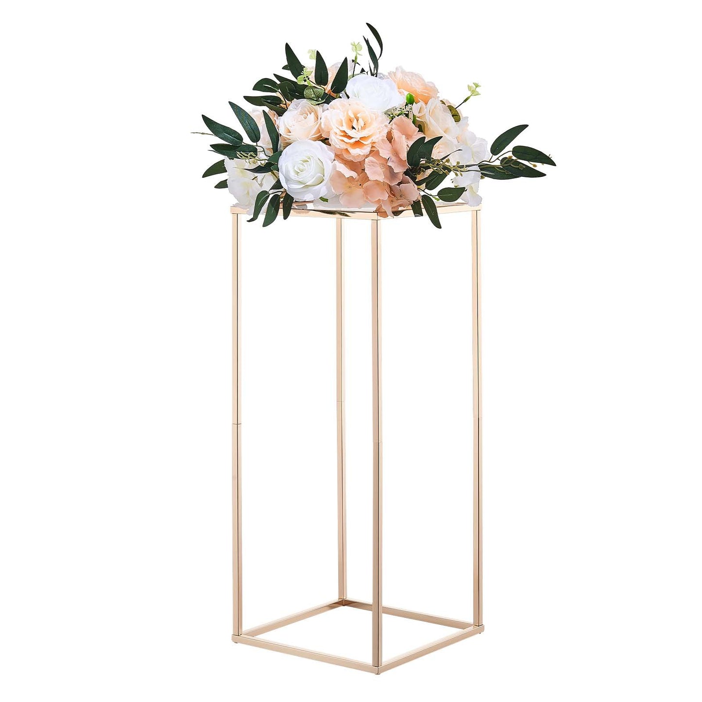 Wedding Flower Stand, 10PCS 60cm Column Flower Stand, Floral Stands with Metal Laminate, Rectangular Floral Display Rack for Wedding, Party, Birthday, Home, French Gold Centerpiece Stands