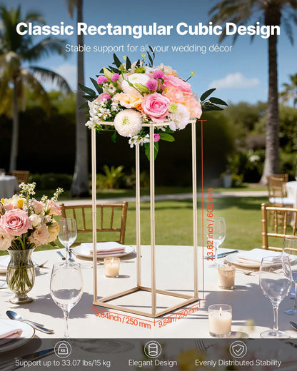 Wedding Flower Stand, 10PCS 60cm Column Flower Stand, Floral Stands with Hidden Screw, Rectangular Cubic Floral Display Rack for Wedding, Party, Birthday, Home, French Gold Centerpiece Stands