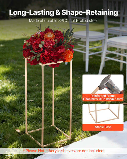Wedding Flower Stand, 10PCS 60cm Column Flower Stand, Floral Stands with Hidden Screw, Rectangular Cubic Floral Display Rack for Wedding, Party, Birthday, Home, French Gold Centerpiece Stands