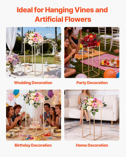 Wedding Flower Stand, 10PCS 60cm Column Flower Stand, Floral Stands with Hidden Screw, Rectangular Cubic Floral Display Rack for Wedding, Party, Birthday, Home, French Gold Centerpiece Stands
