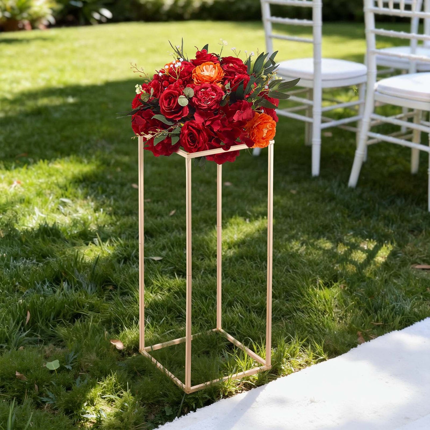 Wedding Flower Stand, 10PCS 60cm Column Flower Stand, Floral Stands with Hidden Screw, Rectangular Cubic Floral Display Rack for Wedding, Party, Birthday, Home, French Gold Centerpiece Stands
