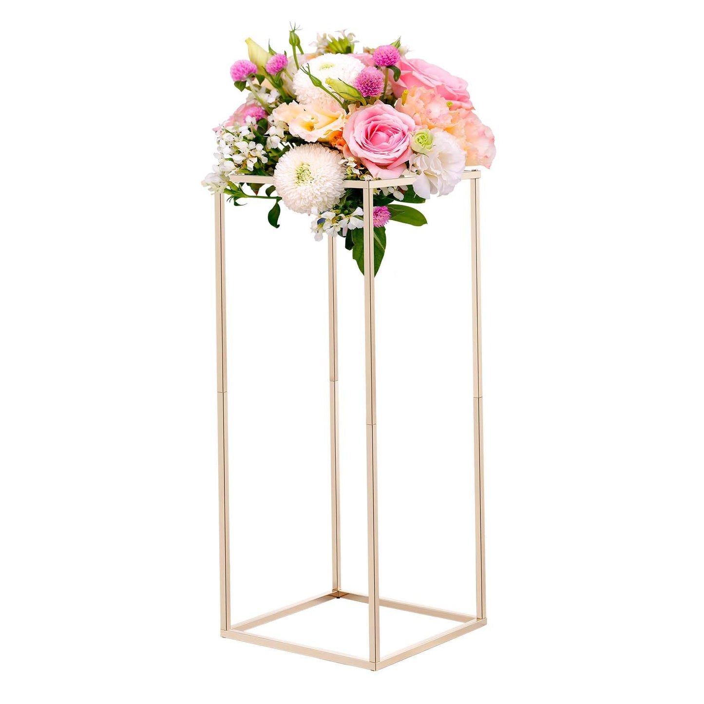 Wedding Flower Stand, 10PCS 60cm Column Flower Stand, Floral Stands with Hidden Screw, Rectangular Cubic Floral Display Rack for Wedding, Party, Birthday, Home, French Gold Centerpiece Stands
