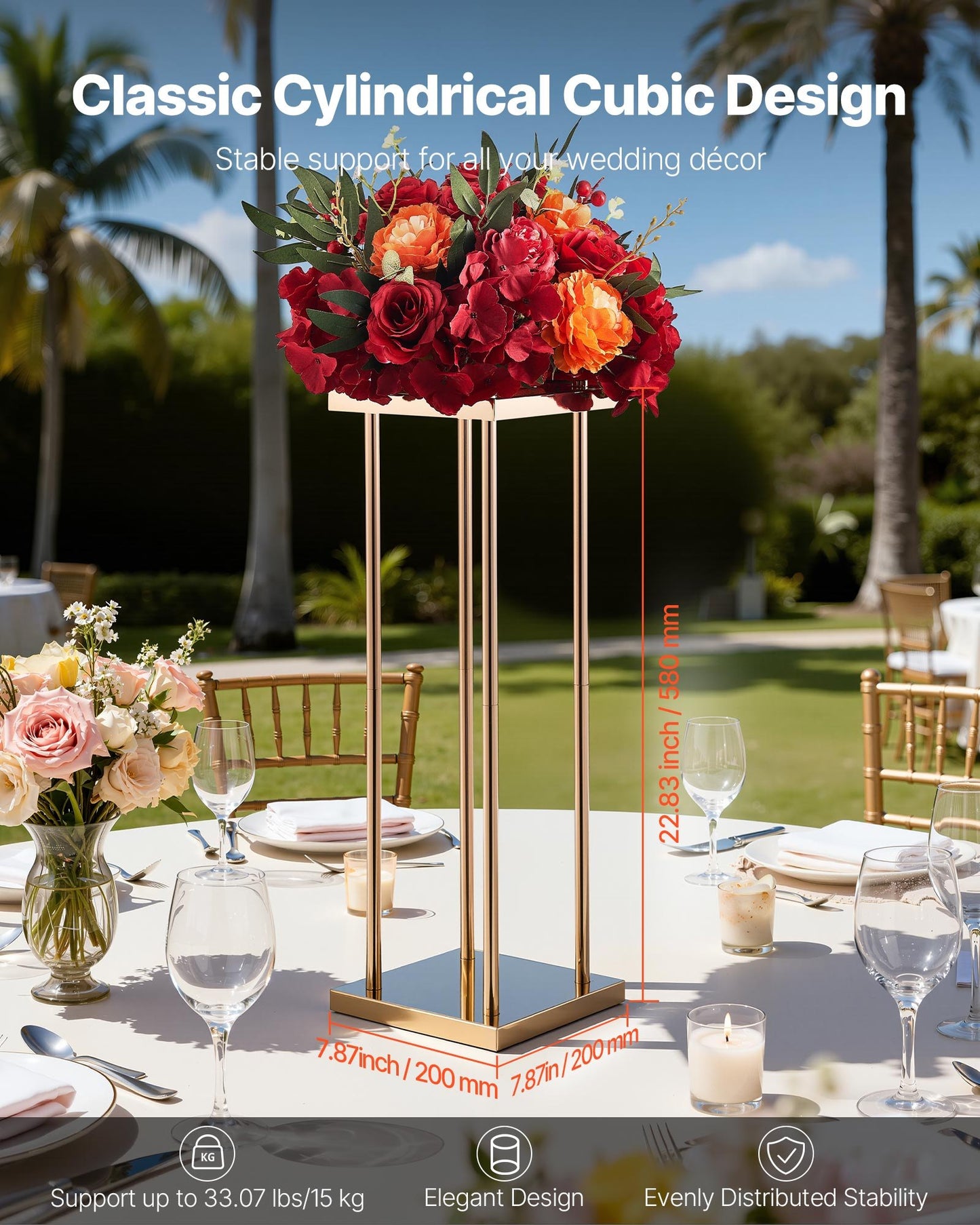 Wedding Flower Stand, 10PCS 60cm Column Flower Stand, Floral Stands with Metal Laminate, Cylindrical Cubic Floral Display Rack for Wedding, Party, Birthday, Home, French Gold Centerpiece Stands