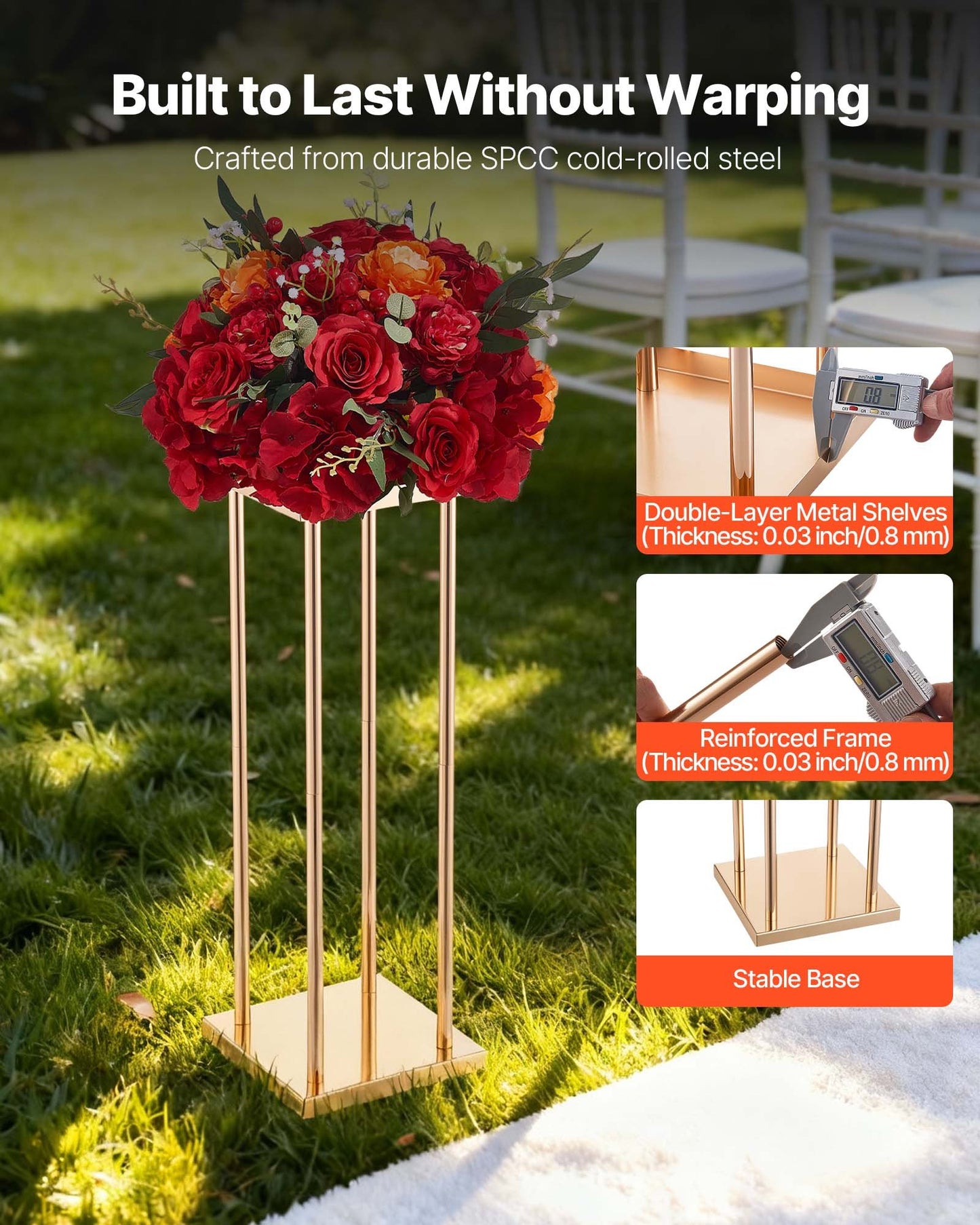 Wedding Flower Stand, 10PCS 60cm Column Flower Stand, Floral Stands with Metal Laminate, Cylindrical Cubic Floral Display Rack for Wedding, Party, Birthday, Home, French Gold Centerpiece Stands