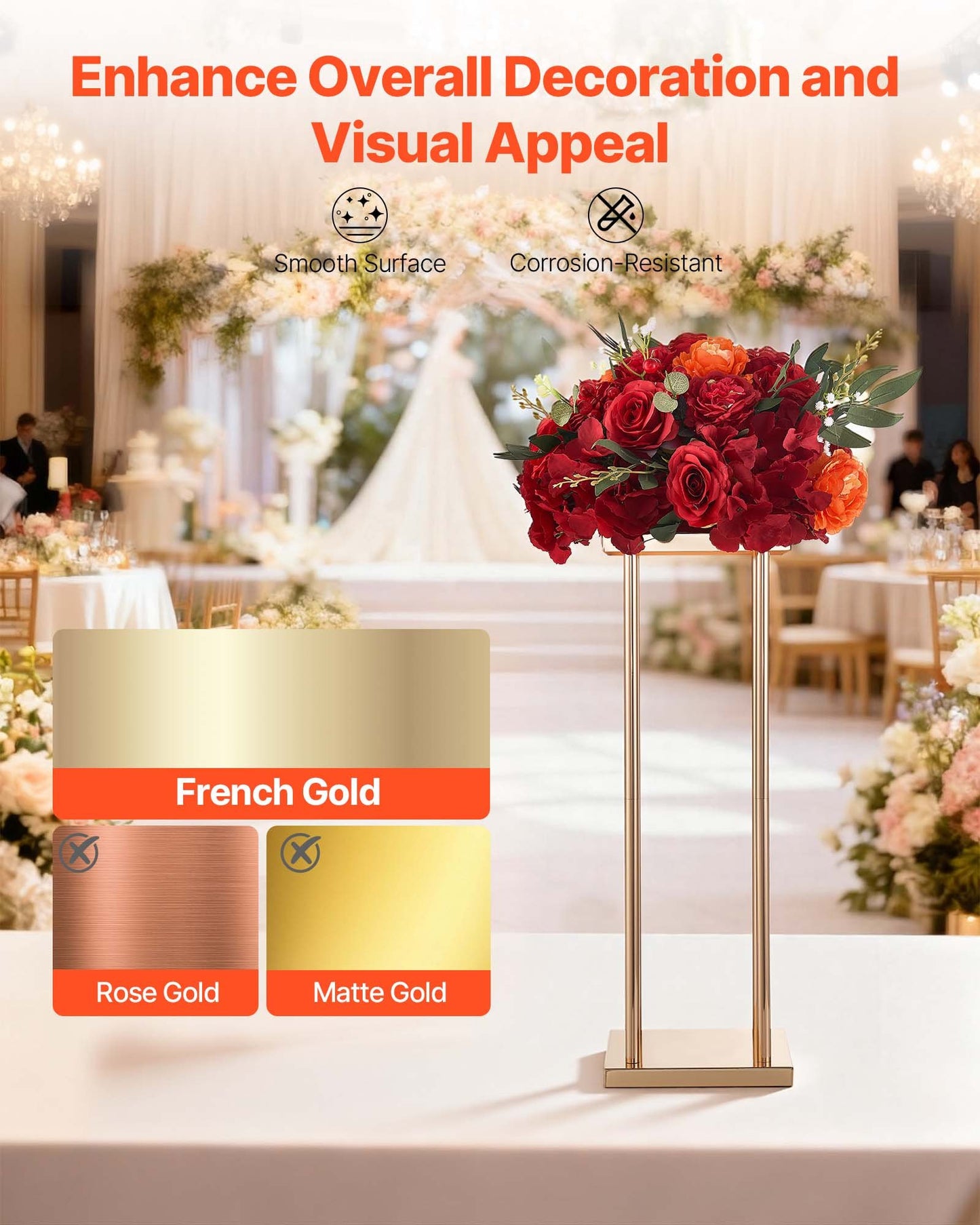 Wedding Flower Stand, 10PCS 60cm Column Flower Stand, Floral Stands with Metal Laminate, Cylindrical Cubic Floral Display Rack for Wedding, Party, Birthday, Home, French Gold Centerpiece Stands