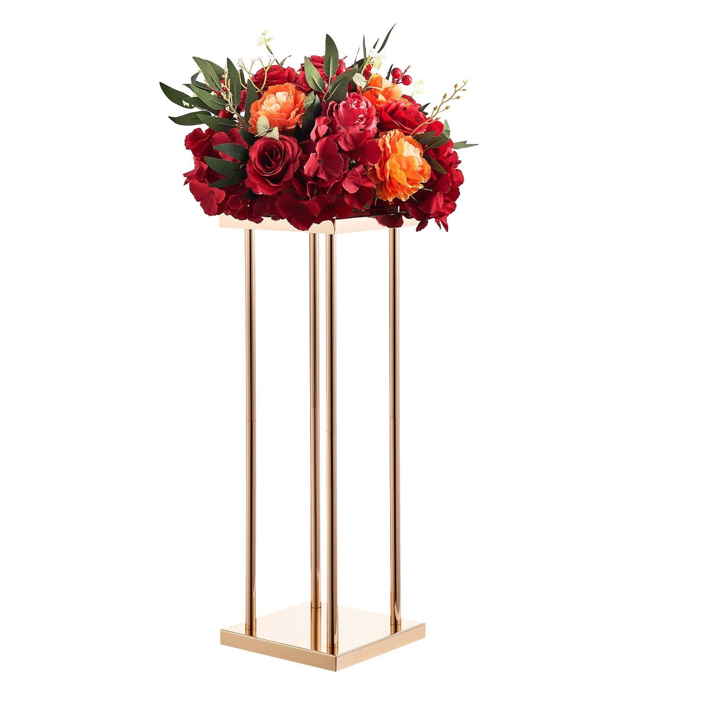 Wedding Flower Stand, 10PCS 60cm Column Flower Stand, Floral Stands with Metal Laminate, Cylindrical Cubic Floral Display Rack for Wedding, Party, Birthday, Home, French Gold Centerpiece Stands