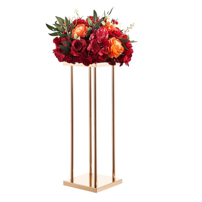 Wedding Flower Stand, 10PCS 60cm Column Flower Stand, Floral Stands with Metal Laminate, Cylindrical Cubic Floral Display Rack for Wedding, Party, Birthday, Home, French Gold Centerpiece Stands