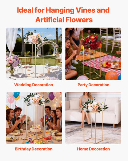 Wedding Flower Stand, 10PCS 60cm Column Flower Stand, Floral Stands with Acrylic Laminate, Rectangular Floral Display Rack for Wedding, Party, Birthday, Home, French Gold Centerpiece Stands