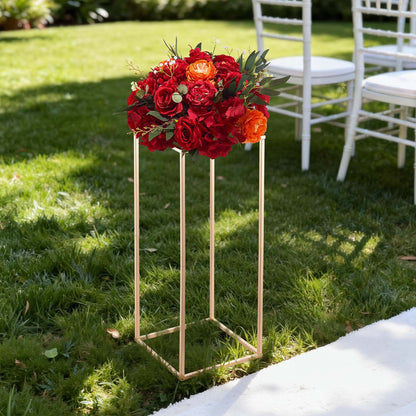 Wedding Flower Stand, 10PCS 60cm Column Flower Stand, Floral Stands with Acrylic Laminate, Rectangular Floral Display Rack for Wedding, Party, Birthday, Home, French Gold Centerpiece Stands