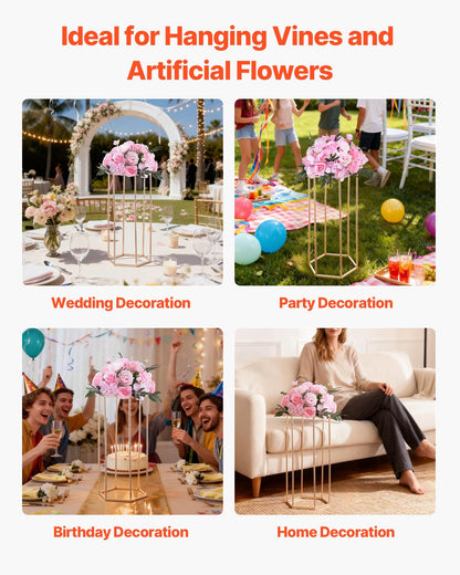 Wedding Flower Stand, 10PCS 60cm Column Flower Stand, Floral Stands with Acrylic Laminate, Hexagonal Cubic Floral Display Rack for Wedding, Party, Birthday, Home, French Gold Centerpiece Stands