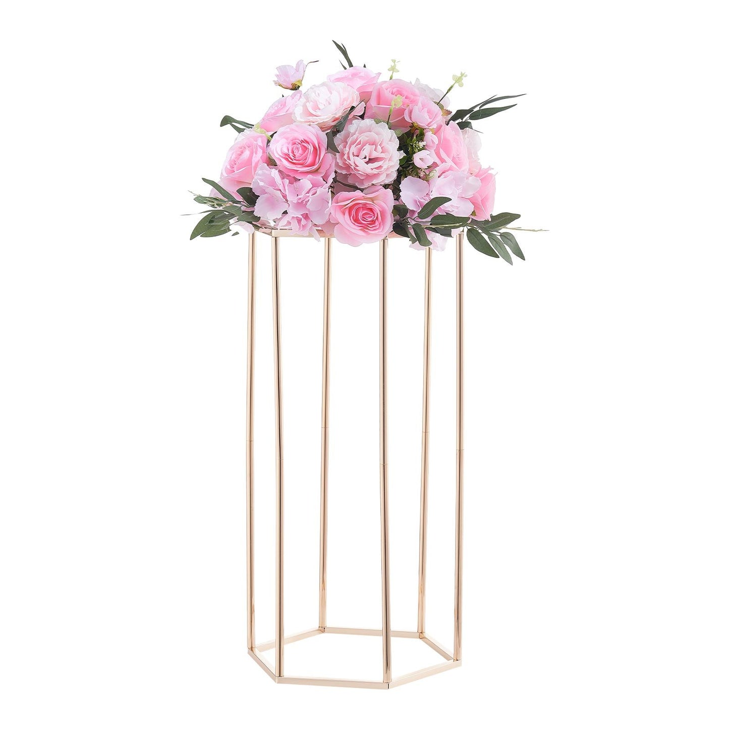 Wedding Flower Stand, 10PCS 60cm Column Flower Stand, Floral Stands with Acrylic Laminate, Hexagonal Cubic Floral Display Rack for Wedding, Party, Birthday, Home, French Gold Centerpiece Stands