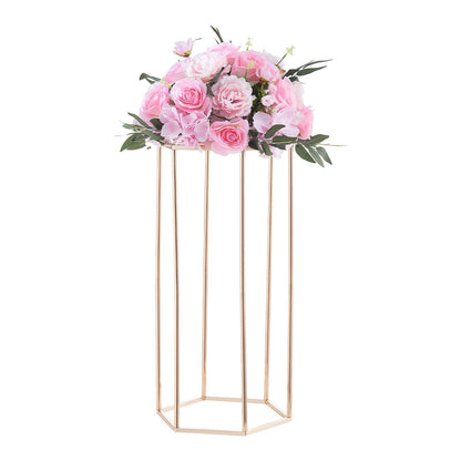 Wedding Flower Stand, 10PCS 60cm Column Flower Stand, Floral Stands with Acrylic Laminate, Hexagonal Cubic Floral Display Rack for Wedding, Party, Birthday, Home, French Gold Centerpiece Stands