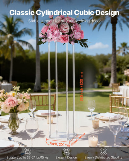 Wedding Flower Stand, 10PCS 80cm Column Flower Stand, Floral Stands with Acrylic Laminate, Cylindrical Cubic Floral Display Rack for Wedding, Party, Birthday, Home, Centerpiece Stands